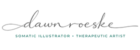 Logo for Dawn Roeske, a somatic illustrator and therapeutic artist, on a transparent background.